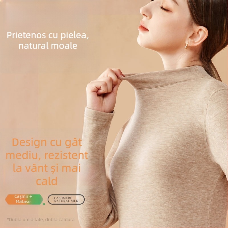 Set termic pentru stratul de bază: top și bottom, guler semi-turtleneck, grosime extra, căptușeală de fleece, antistatice
