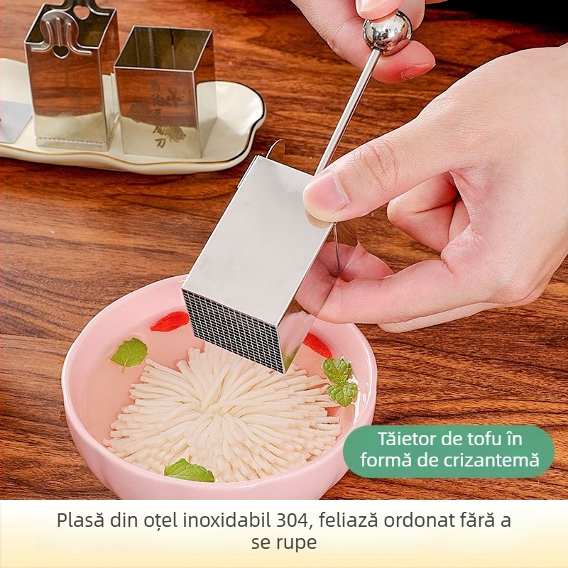 Cuțit pentru tofu cu design crizantemă pentru tăierea florilor și răzuirea tofu, oțel inoxidabil 304, ustensilă de bucătărie