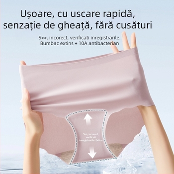Chiloți fără cusături din Ice Silk, talie înaltă, zonă antibacteriană, mărime mare, ușori pentru vară