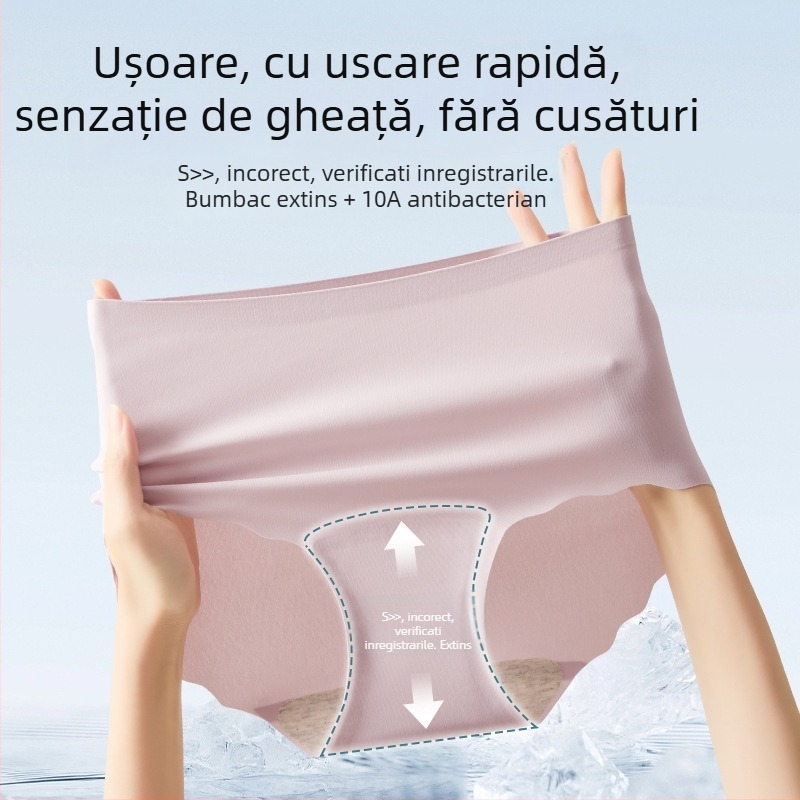 Chiloți fără cusături din Ice Silk, talie înaltă, zonă antibacteriană, mărime mare, ușori pentru vară