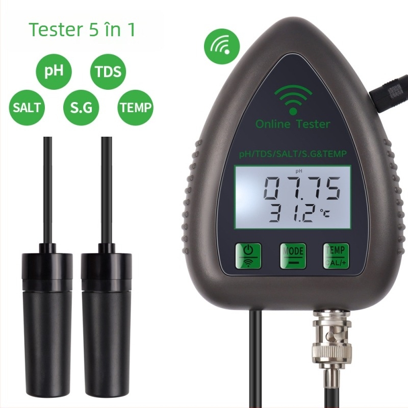 Monitor de calitate a apei 5-în-1 cu WiFi și Bluetooth, pH, TDS, EC, SG și temperatură