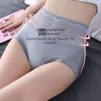Chiloți pentru femei talie înaltă, modelare abdomen, cu căptușeală din bumbac, antibacterian, mărime mare, dantelă respirabilă