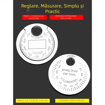 Instrument pentru reglarea distanței bujiilor pentru mașini și motociclete, calibru monedă 0,6–2,4 mm
