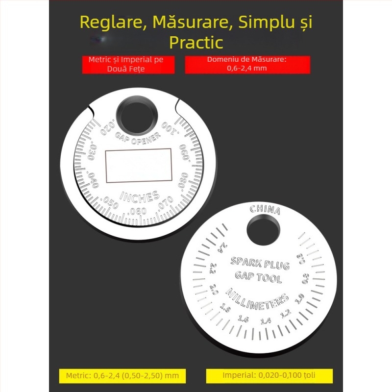 Instrument pentru reglarea distanței bujiilor pentru mașini și motociclete, calibru monedă 0,6–2,4 mm