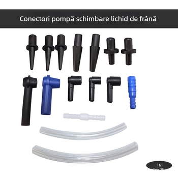 Set de instrumente pentru schimbarea lichidului de frână cu conector pneumatic, duză de aspirație și adaptor pentru rezervor