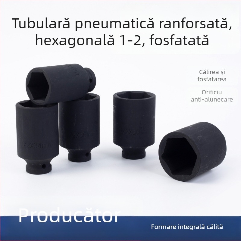 Mufă hexagonal pneumatic fosfătă 1/2 inch, lungime 8 cm, cuplu înalt, anti-derapare, dimensiuni multiple
