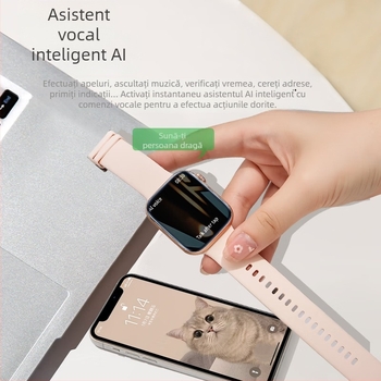 Smartwatch S9 pentru femei, monitorizarea tensiunii arteriale și a ritmului cardiac, monitorizarea somnului și a activității, display pătrat, curea din silicon, încărcare wireless