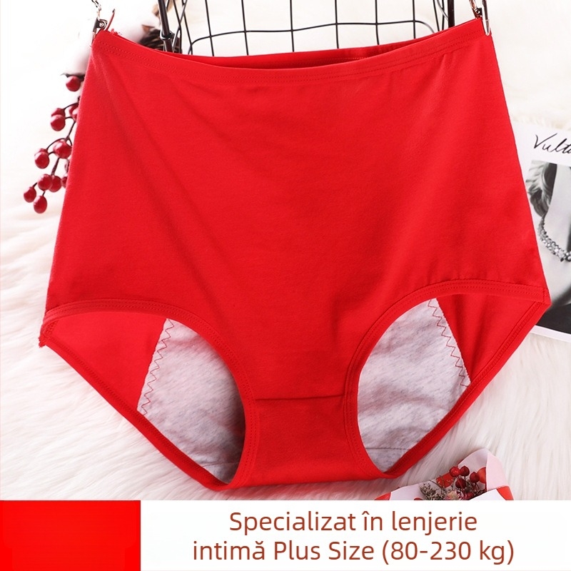 Chiloți femei talie înaltă, roșii din bumbac, anti scurgeri, plus size, pentru perioada menstruală