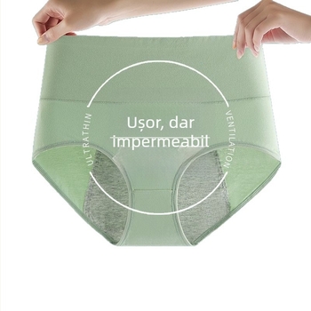 Chiloți pentru menstruație, talie înaltă, 95% bumbac, protecție împotriva scurgerilor