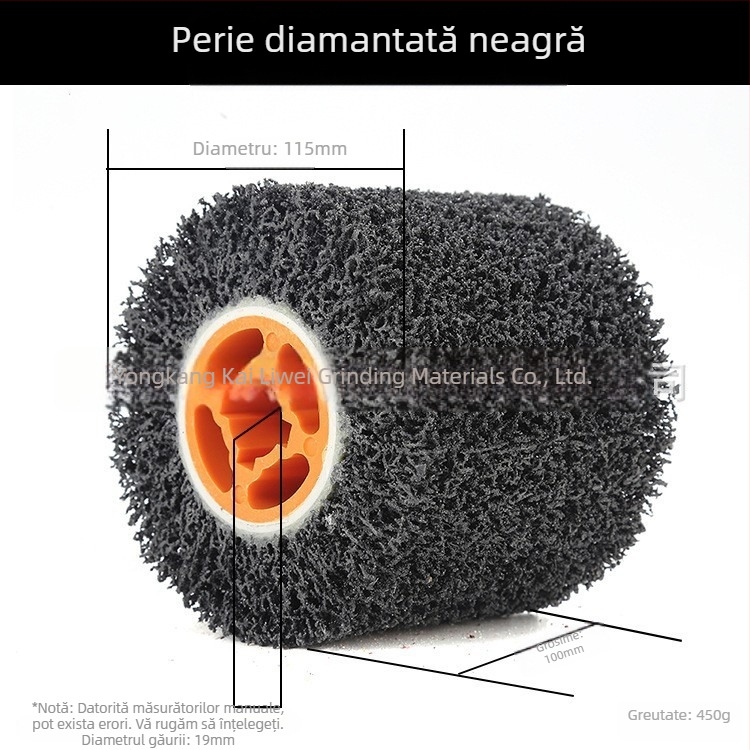Roată de lustruire diamant negru pentru suprafețe metalice, fibră de nylon cu abraziv din carbure de siliciu
