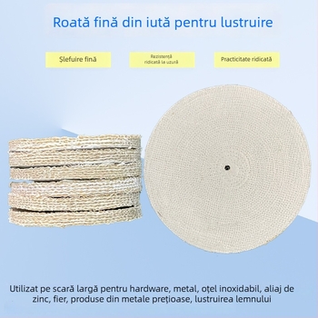 Roata de lustruire din sisal cu pânză albă, pentru lustruirea oțelului inoxidabil, finisaj oglindă