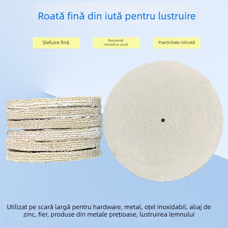 Roata de lustruire din sisal cu pânză albă, pentru lustruirea oțelului inoxidabil, finisaj oglindă