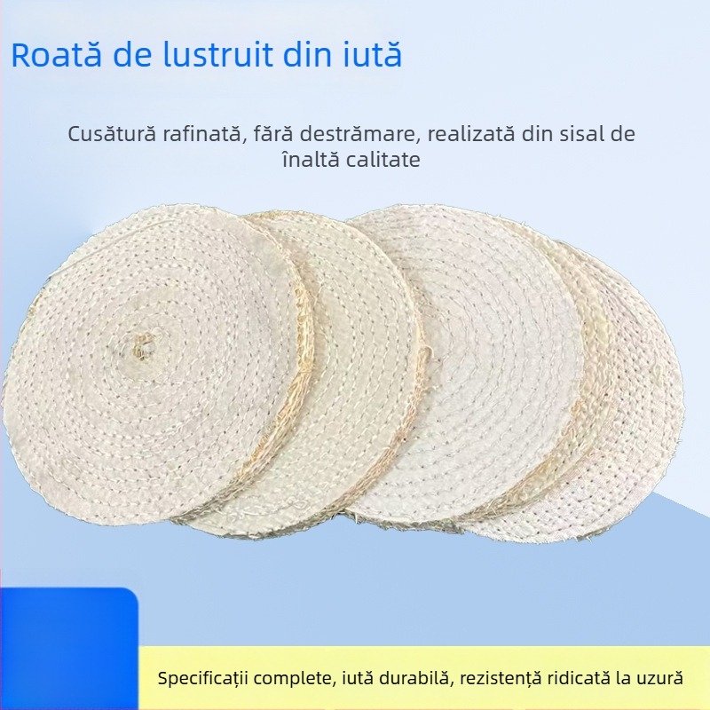 Roata de lustruire din sisal cu pânză albă, pentru lustruirea oțelului inoxidabil, finisaj oglindă