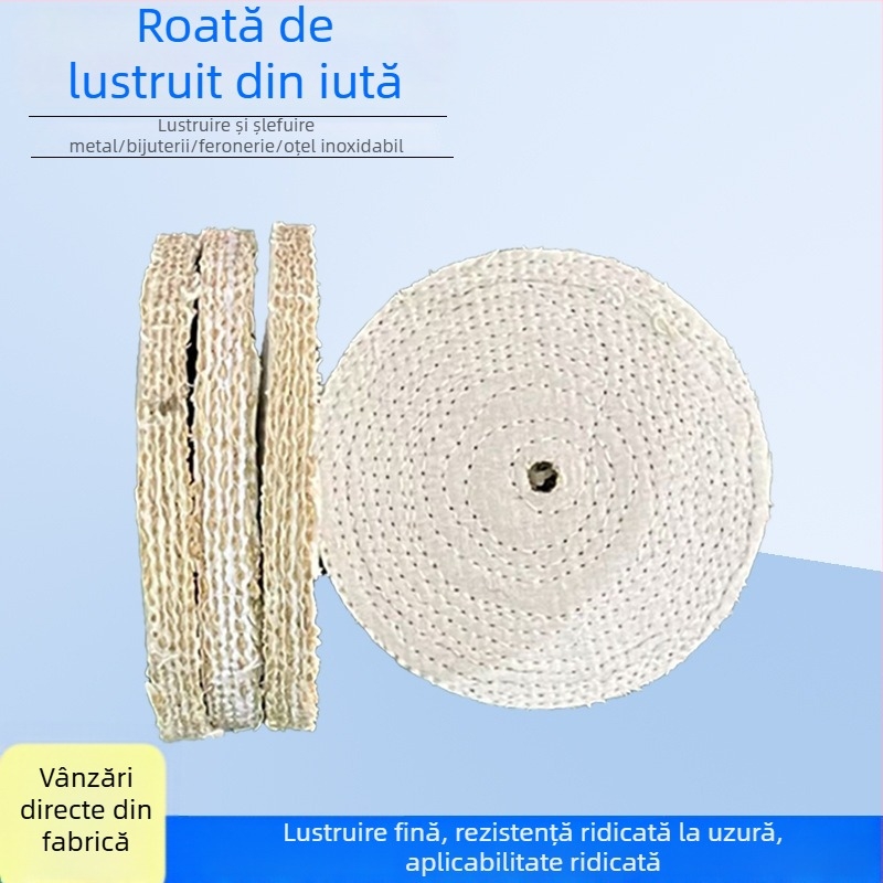 Roata de lustruire din sisal cu pânză albă, pentru lustruirea oțelului inoxidabil, finisaj oglindă