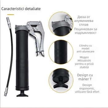 Pompa de unsoare manuală, pistol stil, presiune înaltă, aliaj de aluminiu turnat, capacitate 400 cm³, acționare manuală