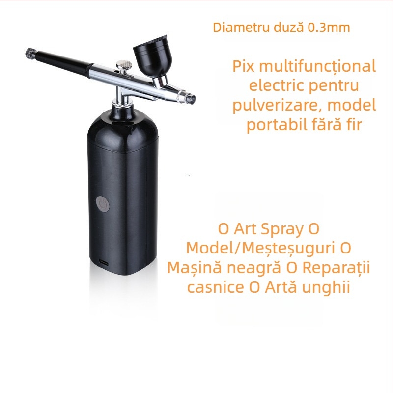 Set mini aerograf cu pompă pentru artă de unghii, pictură și colorare, pistol de pulverizare manual