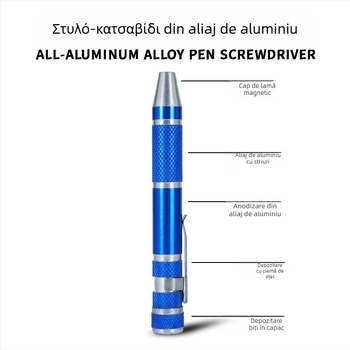 Set de șurubelnițe 10 în 1, în stil stilou, aliaj de aluminiu, Philips, cap plat și Torx
