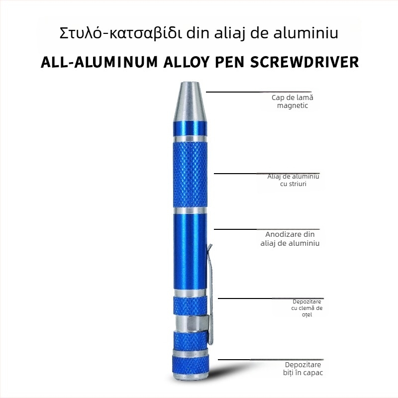 Set de șurubelnițe 10 în 1, în stil stilou, aliaj de aluminiu, Philips, cap plat și Torx