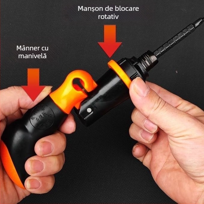 Set șurubelnițe cu mâner manual continuu, acțiune accelerată, multifuncțional înainte-înapoi, capete plate și cruciforme