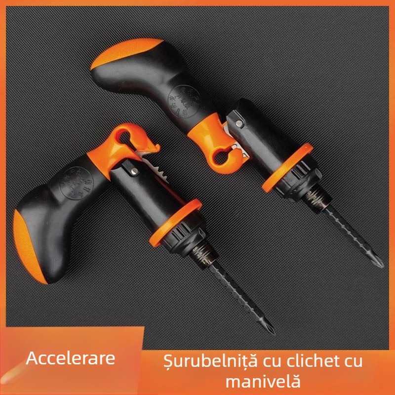 Set șurubelnițe cu mâner manual continuu, acțiune accelerată, multifuncțional înainte-înapoi, capete plate și cruciforme