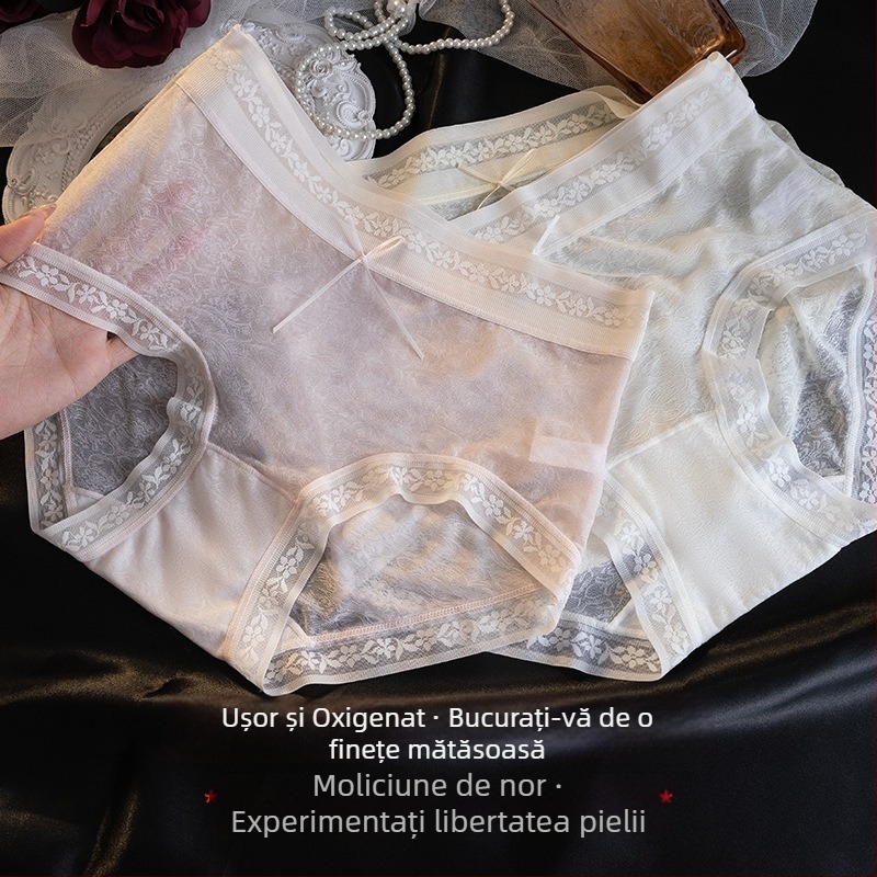 Chilot damă din dantelă Ice Silk, talie medie, căptușeală din bumbac, respirabil, antibacterian