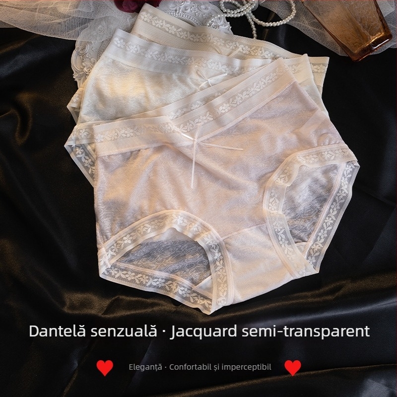 Chilot damă din dantelă Ice Silk, talie medie, căptușeală din bumbac, respirabil, antibacterian