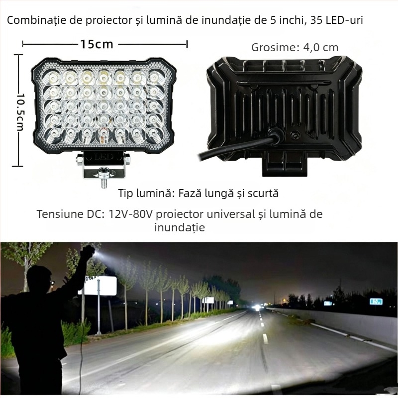 Spot LED pentru camioane, înaltă luminozitate, far de mers înapoi, lampă waterproof ultraluminoasă pentru echipamente de construcții, stivuitoare și excavatoare