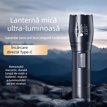 Lanternă T6 Zoom – LED ultra-luminantă, rază lungă, compactă, reîncărcabilă, pentru exterior și iluminare în casă.