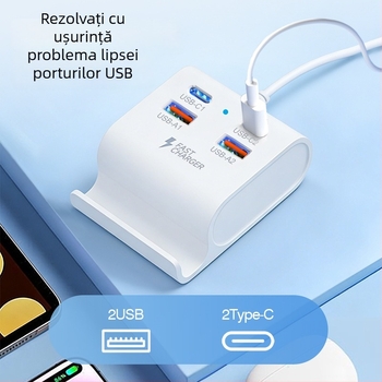 Hub USB 3.1 cu 4 porturi, stație de încărcare și suport pentru telefon