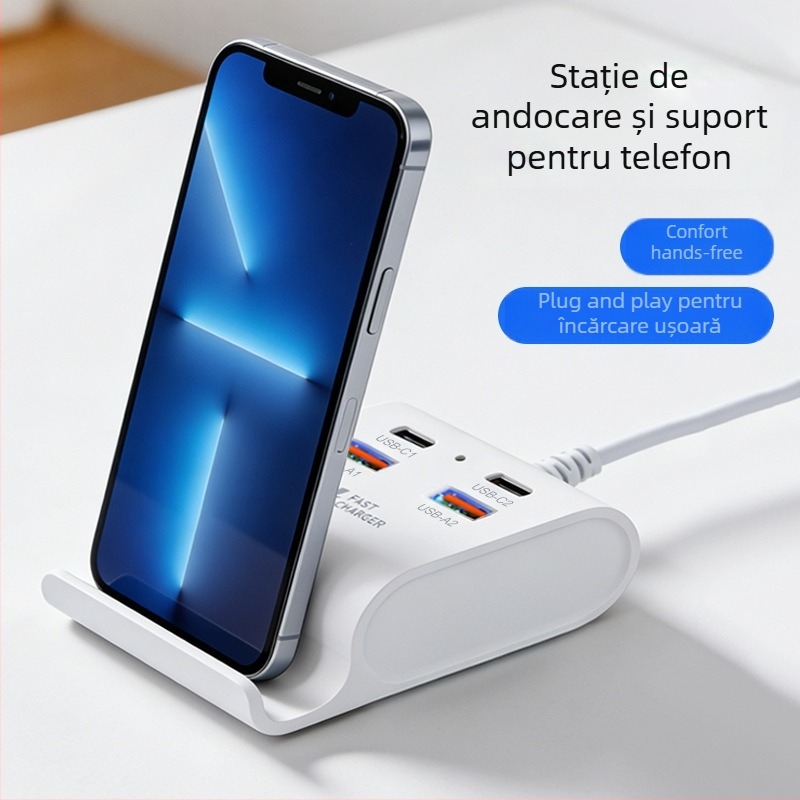 Hub USB 3.1 cu 4 porturi, stație de încărcare și suport pentru telefon