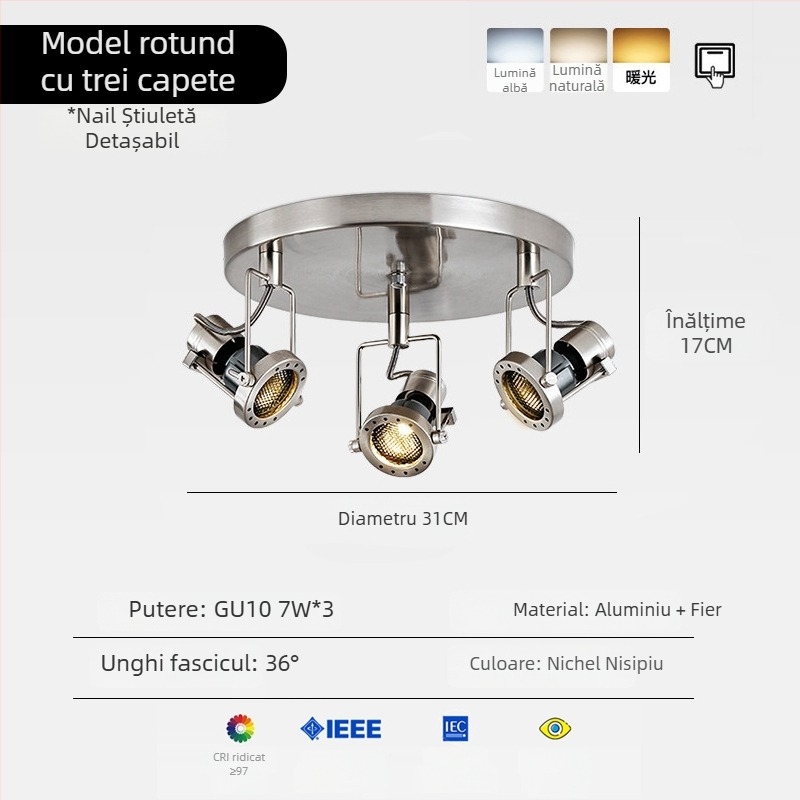 Spoturi LED cu montaj pe suprafață, stil industrial, Bauhaus vintage, corp metalic reglabil pentru cafenele și magazine de îmbrăcăminte.