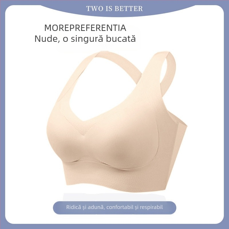 Sutien fără cusături cu push-up, acoperire laterală, spate frumos, țesătură Ice Silk, top de yoga pentru femei