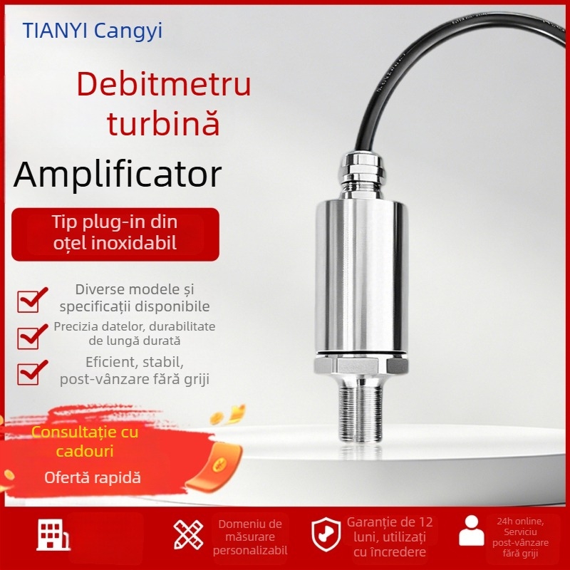 Cangyi Debitmetru de lichid cu turbină din oțel inoxidabil, amplificator de semnal, ieșire 4-20 mA, ieșire RS-485