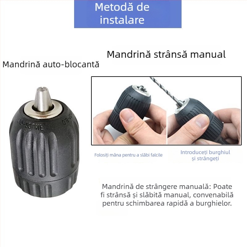 Mandrină de bormașină manuală, blocare automată, 0,8–10 mm