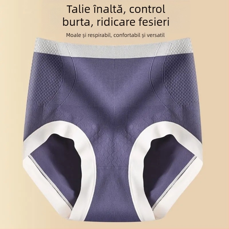 Chiloți pentru femei talie înaltă, fără cusături, care modelează corpul, cu control al abdomenului și ridicare a feselor, căptușeală din bumbac antibacteriană în zona inghinală.