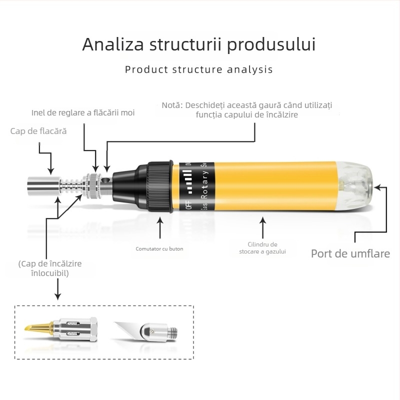Fier de lipit tip stilou cu gaz, portabil, compact, cu pistol de pulverizare pentru reparații și lipire