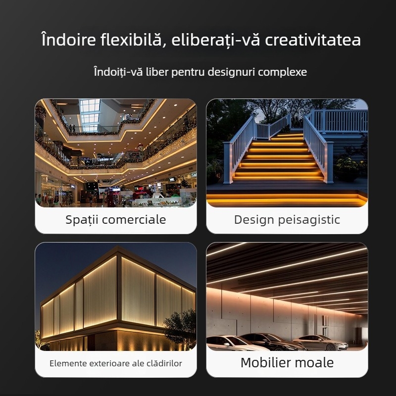 Bandă LED flexibilă din silicon pentru iluminare liniară, cu canal de aluminiu, montaj în sufragerie, luminozitate ridicată