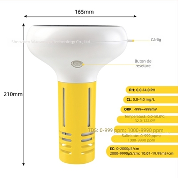 Tester de calitate a apei 7‑in-1 alimentat cu energie solară, WiFi, cu pH, duritate totală, salinitate, ORP și clor rezidual pentru piscine