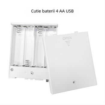 Cutie albă pentru baterii AA, 4 în serie, 6V, ieșire USB, pentru benzi LED de jucării