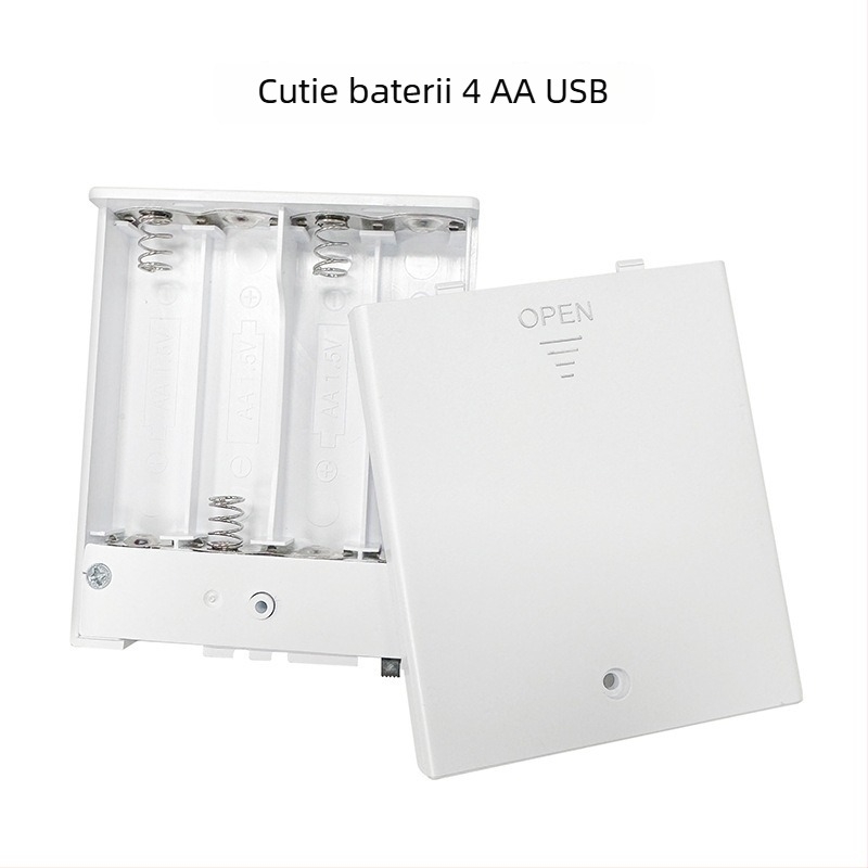 Cutie albă pentru baterii AA, 4 în serie, 6V, ieșire USB, pentru benzi LED de jucării