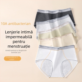 Chiloți femei pentru menstruație, 100% bumbac, cu croială din bumbac și strat anti-scurgere