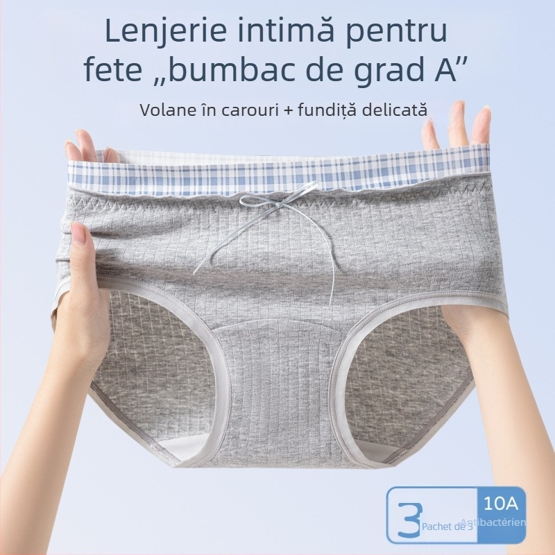 Chiloți femei din bumbac 100%, talie medie, în dungi, respirabili, croială din bumbac în zona inghinală