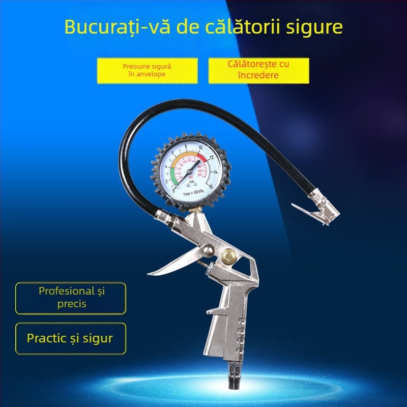 Manometru de presiune a pneurilor de înaltă precizie cu pompă, monitor cu afișaj digital