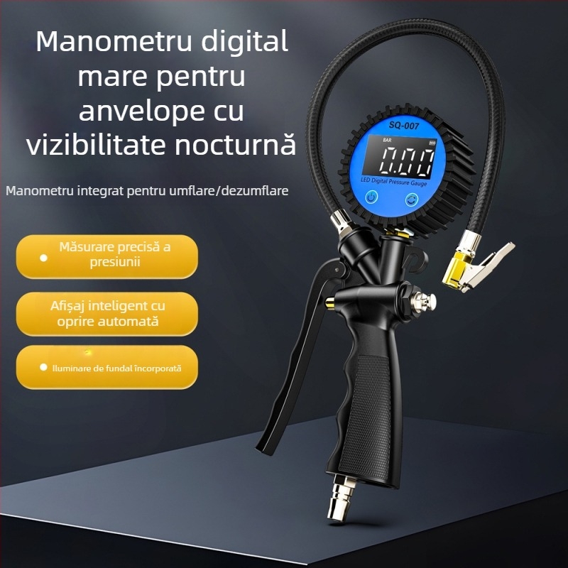 Manometru digital pentru presiunea pneurilor cu afișaj LED LCD iluminat
