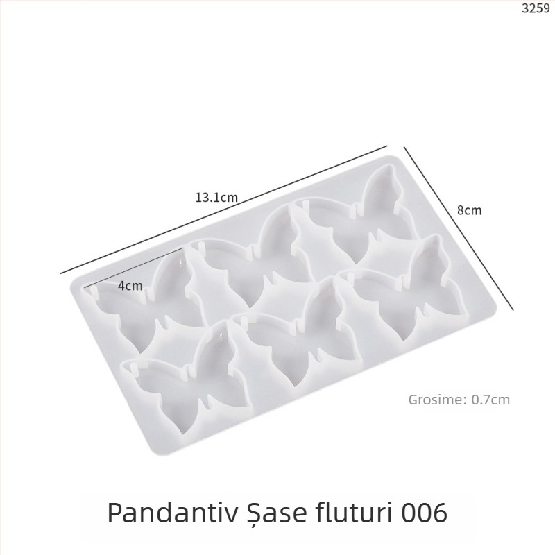 Poppy DIY Matriță din silicon pentru rășină cristal — șase pandantive inimă și fluture pentru breloc