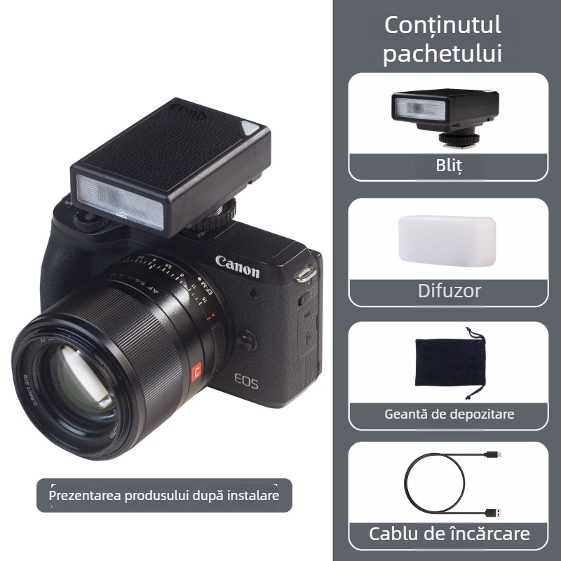 Blitz pentru hot-shoe și lumină de umplere pentru camere mirrorless — Sony, Fujifilm, Canon, Nikon, Panasonic, streaming live