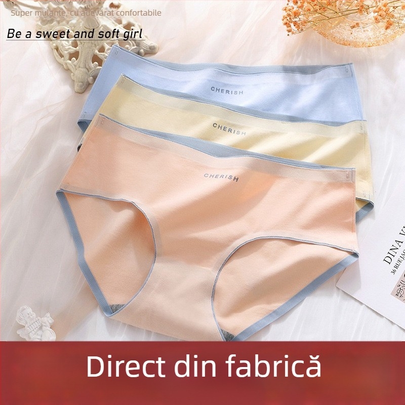 Chiloți pentru femei din bumbac respirabil, talie medie, culoare în contrast, stil japonez, zonă inghinală antibacteriană din grafen