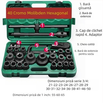 Set pneumatic de șuruburi 3/4, 26 piese, cu prindere 1/2 in și 1 in, pentru reparații auto