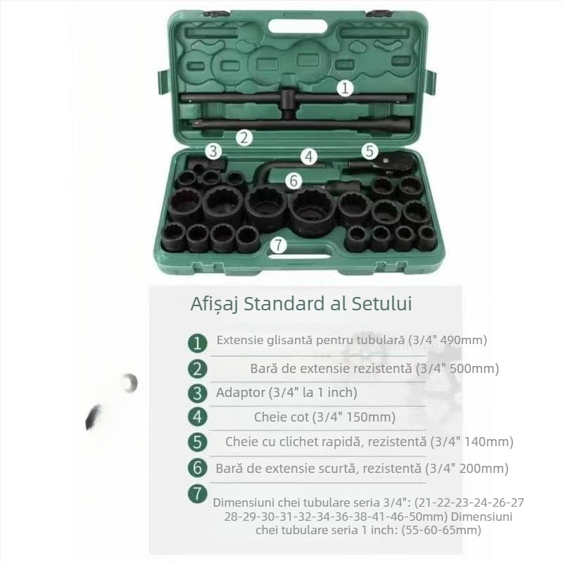 Set pneumatic de șuruburi 3/4, 26 piese, cu prindere 1/2 in și 1 in, pentru reparații auto