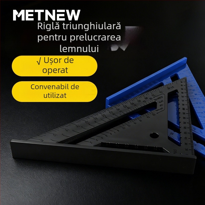 Riglă triunghiulară din plastic, precizie temperată, multifuncțională, 90° și 45°, pentru tâmplărie și decor, ultra-gros